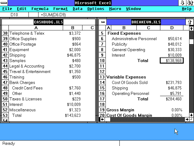 Microsoft Excel 2.0 Multiple Sheets (1987)
